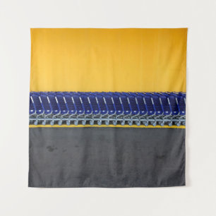 Arranged blue grocery carts tapestry