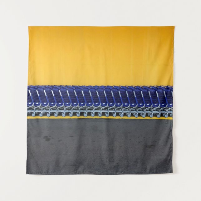 Arranged blue grocery carts tapestry (Front)