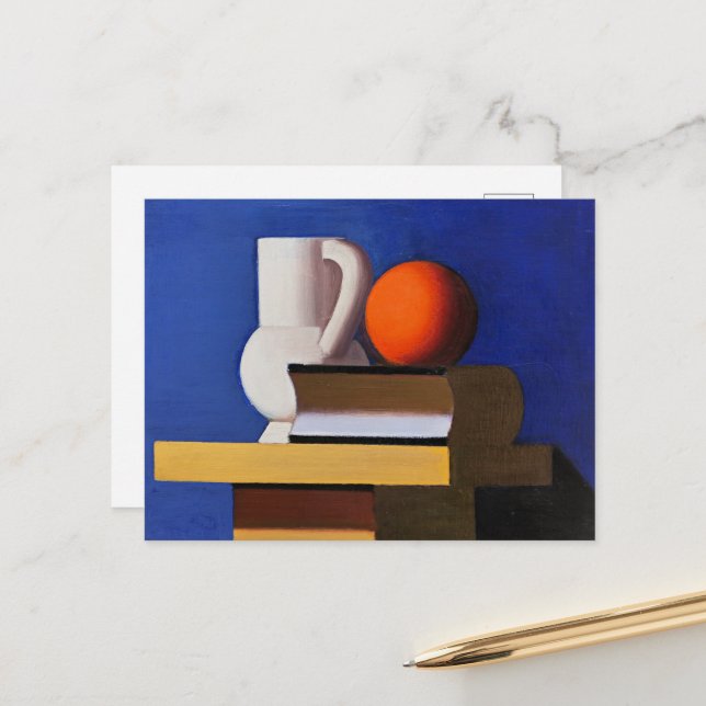 Arrangement with White Jug, Orange, Book Postcard (Front/Back In Situ)