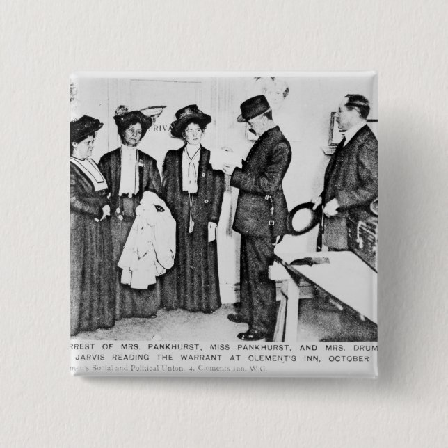Arrest of Mrs Pankhurst 2 Inch Square Button (Front)