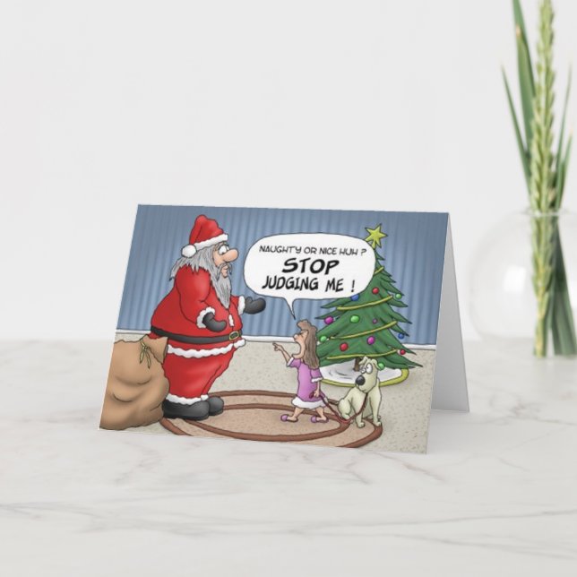 Arrêt drôle de Père Noël de fille me jugeant carte (Devant)