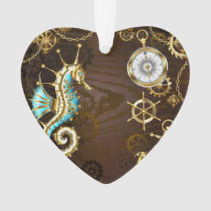 Arrière - plan en bois avec cheval de mer mécaniqu