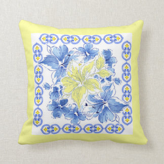 Arrière - plan floral bleu et jaune du coussin