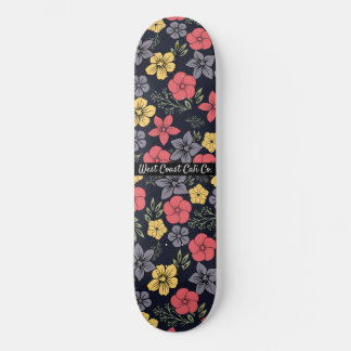 Arrière - plan noir et Fleurs colorées Skateboard