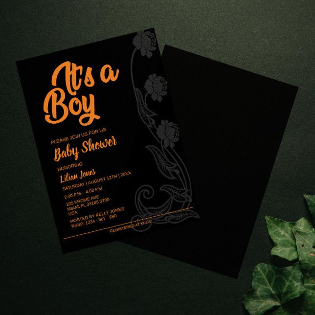 Arrière - plan noir Flower Invitation Baby shower (Créateur téléchargé)