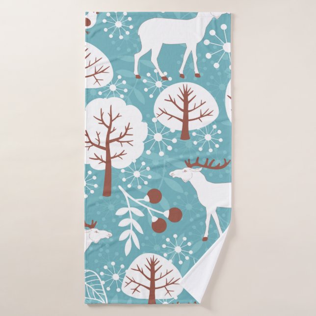 Arrière - plan sans joint avec cerf pour l'hiver e (Serviette de bain)