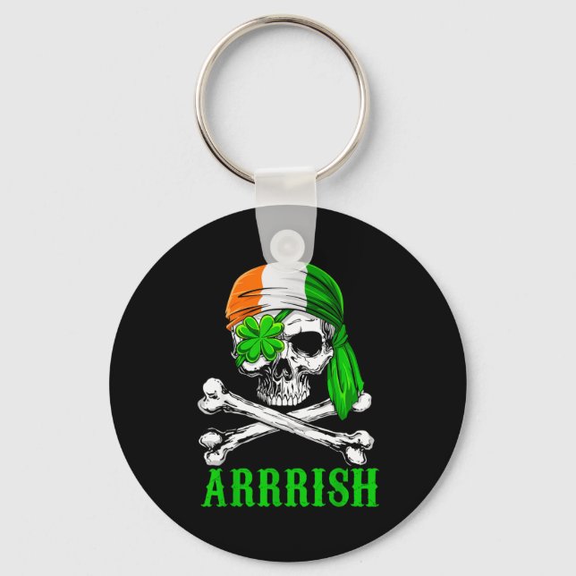 Arrish Irish Rate Skull St Patricks Day Clover Gif Keychain (Front)