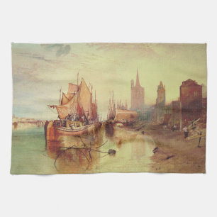 Arrival of a Packet Boat by Joseph Turner Kitchen Towel