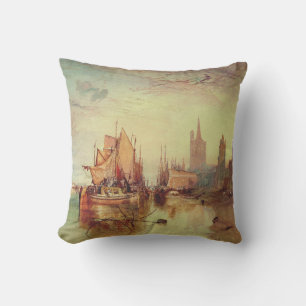 Arrival of a Packet Boat by Joseph Turner Throw Pillow