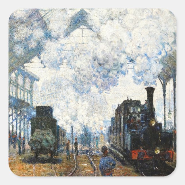 Arrival of the Normandy Train (1877) Claude Monet  Square Sticker (Front)