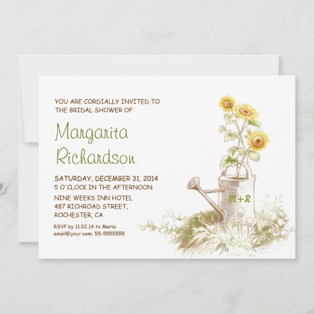 Arrosage avec tournesol invitations de douche nupt (Devant)