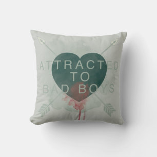 Arrow "Attracted To Bad Boys" Pierced Heart Throw Pillow