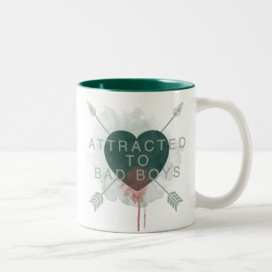 Arrow   "Attracted To Bad Boys" Pierced Heart Two-Tone Coffee Mug