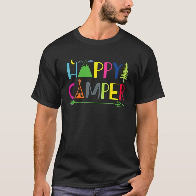 Arrow Camper Happy Summer Camp Camping  Men Women  T-Shirt (Front)