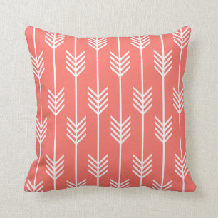 Arrow Fletching Pattern Live Coral Throw Pillow