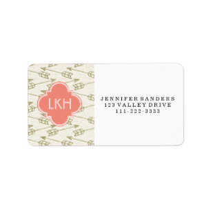 Arrow Gold Glitter Pattern Coral Monogram Label