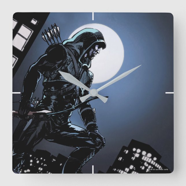 Arrow | Green Arrow In Moonlight Square Wall Clock (Front)