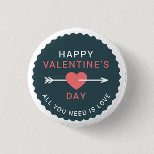 Arrow Heart Happy Valentine's Day 1 Inch Round Button