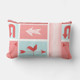 Arrow Mid-Century Aqua Red Rooster Colour Block Lumbar Pillow
