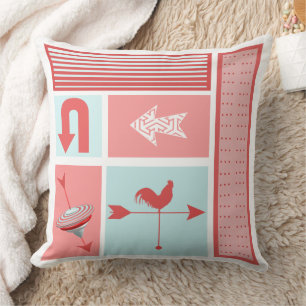Arrow Mid-Century Aqua Red Rooster Colour Block Throw Pillow