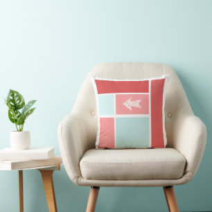 Arrow Mid-Century Red Pink Aqua Colour Block Throw Pillow