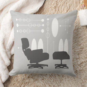 Arrow Mid-Century White and Grey Arrows and Circle Throw Pillow