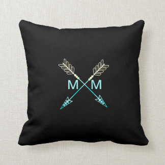 Arrow Modern Tribal Monogram Black & Teal Throw Pillow