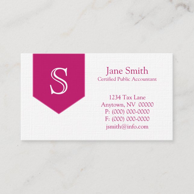 Arrow Monogram Business Card, Magenta Card (Front)