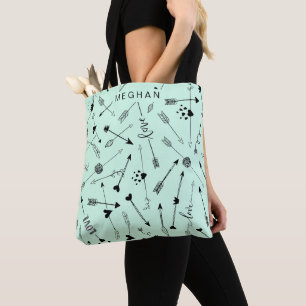 Arrow Pattern with love script   Monogram Tote Bag