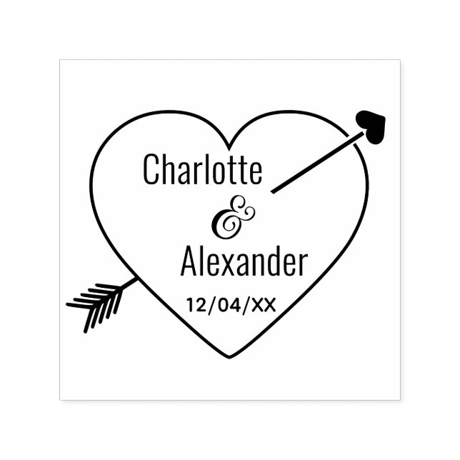Arrow Pierced Heart Ampersand Couple Names Date Self-inking Stamp (Design)
