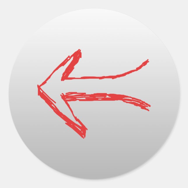 Arrow Pointing Left. On Grey. Classic Round Sticker (Front)