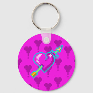 Arrow through the neon heart - pixel art Keychain