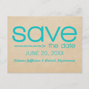 Arrow Typography Save the Date Postcard, Aqua Announcement Postcard