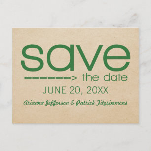 Arrow Typography Save the Date Postcard, Green Announcement Postcard