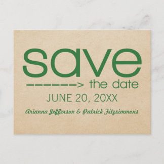 Arrow Typography Save the Date Postcard, Green Announcement Postcard