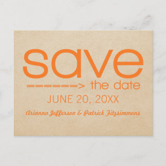 Arrow Typography Save the Date Postcard, Orange Announcement Postcard