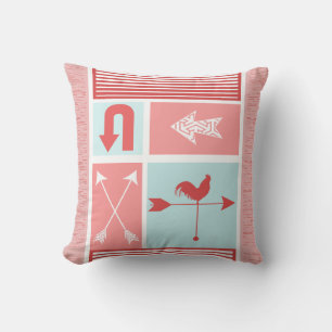 Arrow Urban Farm Aqua Red Rooster Colour Block Throw Pillow