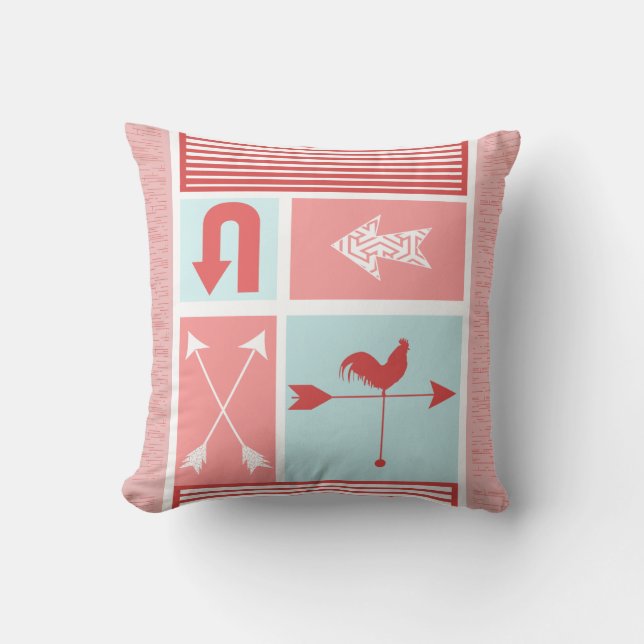 Arrow Urban Farm Aqua Red Rooster Colour Block Throw Pillow (Front)