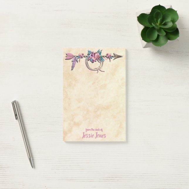 Arrow with Feathers and Flowers Post-it Notes (Office)