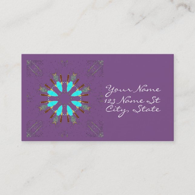 Arrowhead Feathers Pow-wow Pattern Thunder_Cove Business Card (Front)