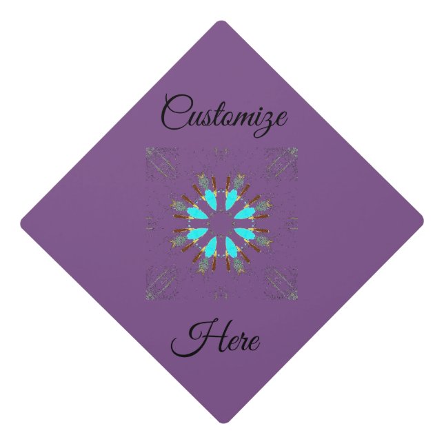 Arrowhead Feathers Pow-wow Pattern Thunder_Cove Graduation Cap Topper (Front)