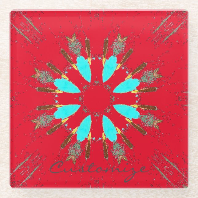 Arrowhead Feathers Pow-wow Thunder_Cove Glass Coaster (Front)