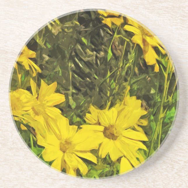Arrowleaf Balsamroot Flower Abstract Impressionism Coaster (Front)