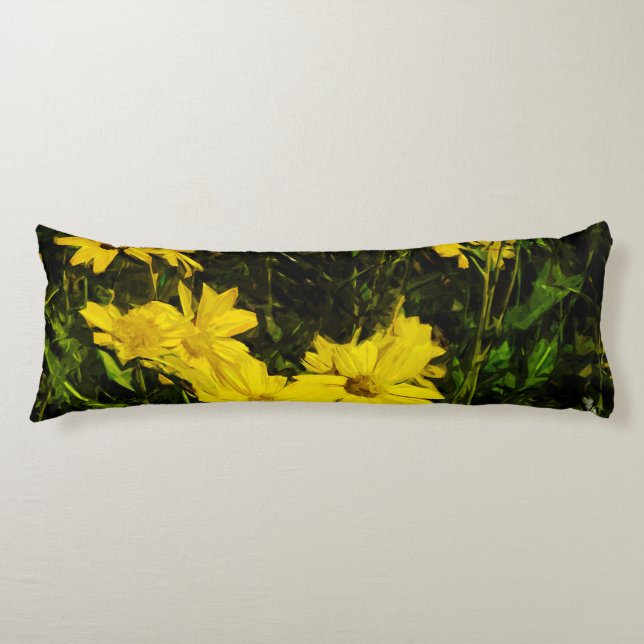 Arrowleaf Balsamroot Yellow Wildflower Abstract Body Pillow (Front)