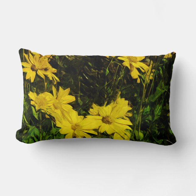 Arrowleaf Balsamroot Yellow Wildflower Abstract Lumbar Pillow (Front)