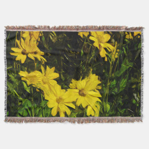 Arrowleaf Balsamroot Yellow Wildflower Abstract Throw Blanket