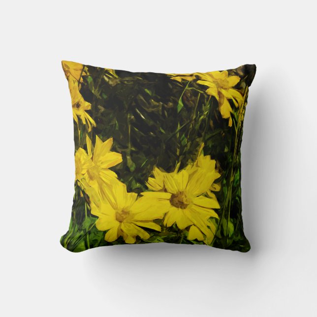 Arrowleaf Balsamroot Yellow Wildflower Abstract Throw Pillow (Front)