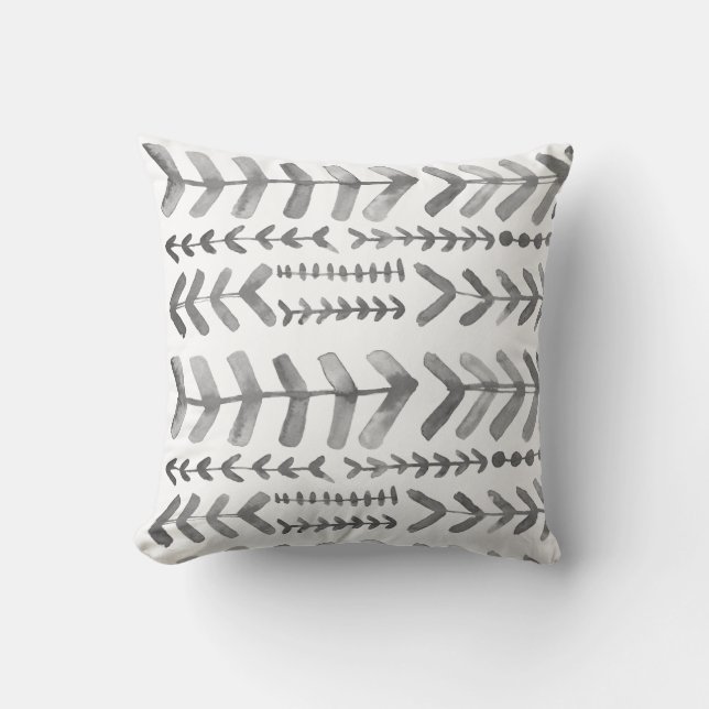 Arrowroot Geometric Watercolor Pattern Grey Throw Pillow (Front)