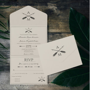 Arrows and Monograms Wedding   Beige All In One Invitation