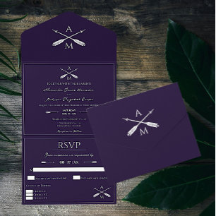 Arrows and Monograms Wedding   Purple All In One Invitation